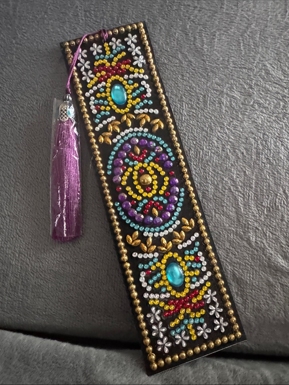 Beaded Gemstone Bookmark with Purple Tassel - Multicolor